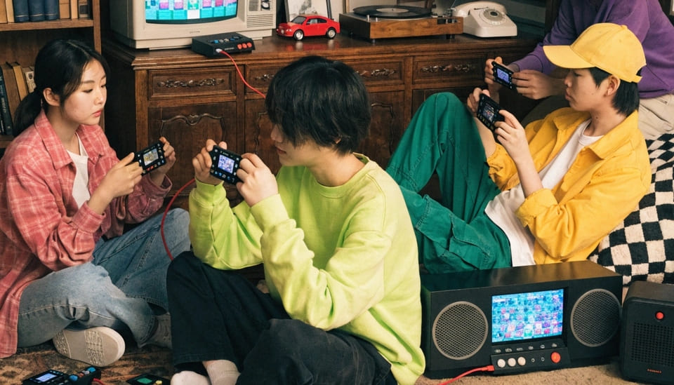 Popular retro gaming console with controllers