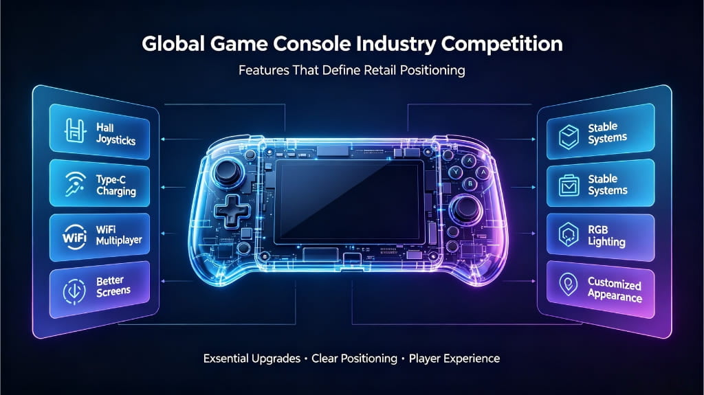 global game console industry competition trends Hall joystick Type-C WiFi RGB handheld console