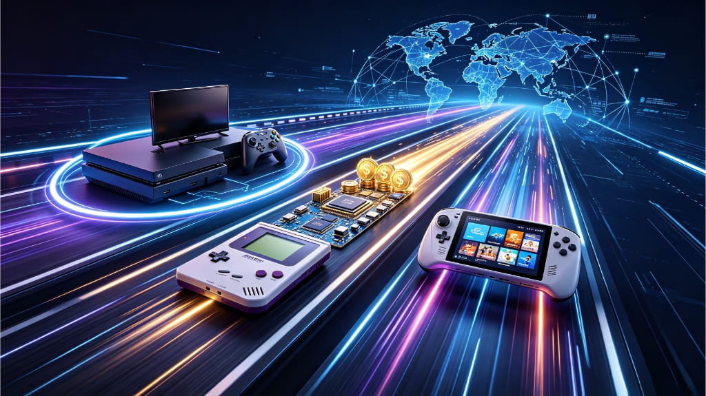 global game console industry competition with retro handheld and TV game console products