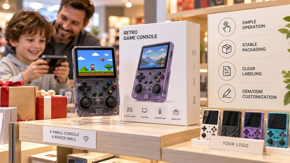 private label retro handheld game consoles packaging